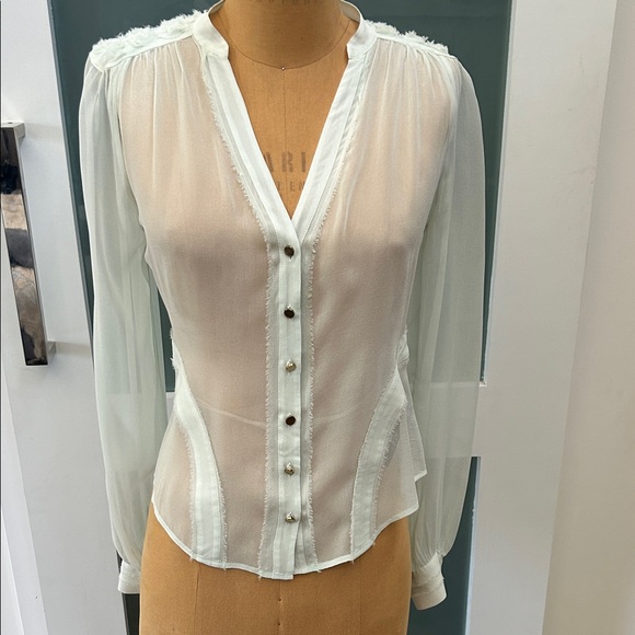 Bebe Sheer Light Aqua Blouse - Picture 1 of 5